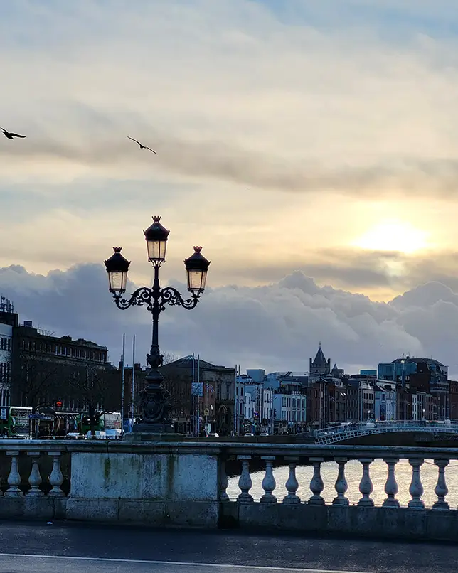 O'Connell Bridge and lamp with Hapenny in background